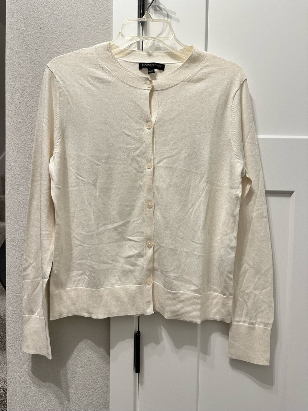 Banana Republic Cream Button-Front Crewneck Cardigan size L